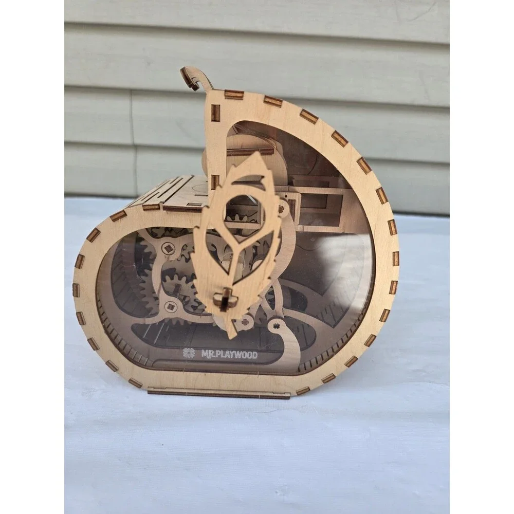 Mr.Playwood Moneybox Snail S Puzzle -DIY Wooden 3D Brain Teaser Coin Box